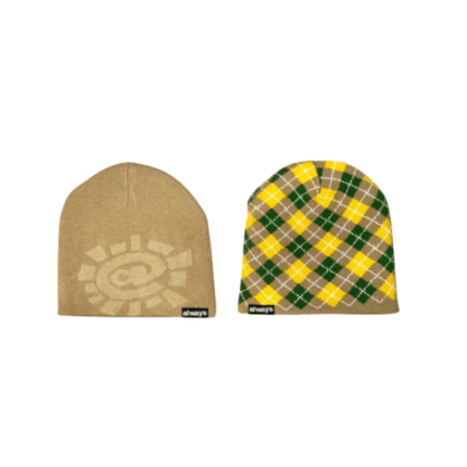 Adwysd Reversible Cuff Beanie – sand/tartan